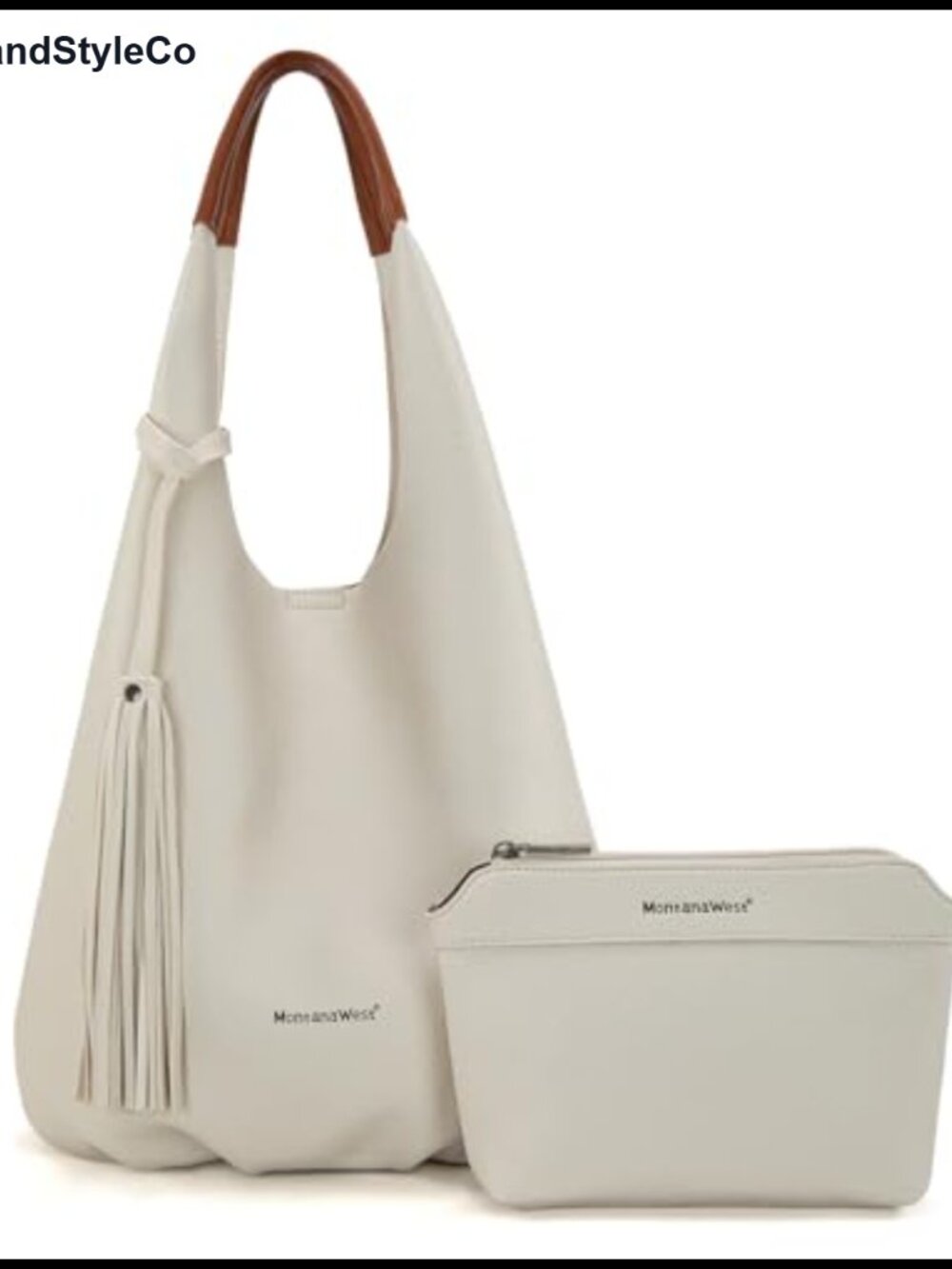 Vegan Leather Slouchy Hobo Shoulder Bag Set with Tassels & Cosmetic Bag